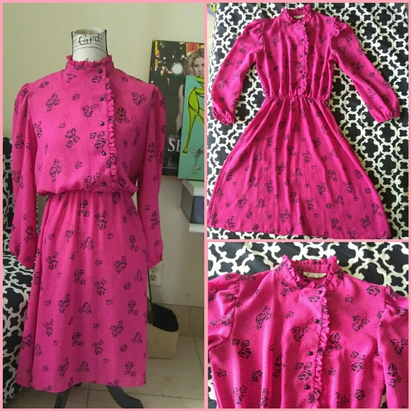 VTG Pink Black Off Center Floral Rose Princess - Picture 7 of 7